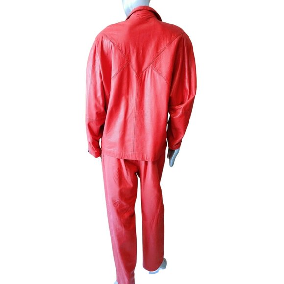 Vtg 80s Wilde&Woolley Leather Pants Jacket Set Med - Picture 4 of 10